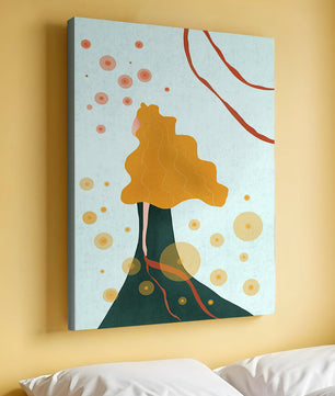 Abstract Portrait of a Woman with Flowing Golden Hair and Geometric Shapes - Mi tienda