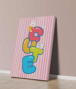 Ilustración lúdica y adorable con conejo y gatito sobre letras coloridas