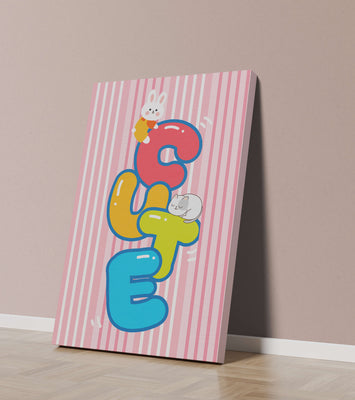 Playful cute illustration with bunny and kitten on colorful letters