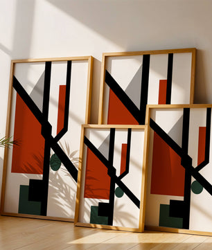 Colorful geometric abstract art with bold black lines