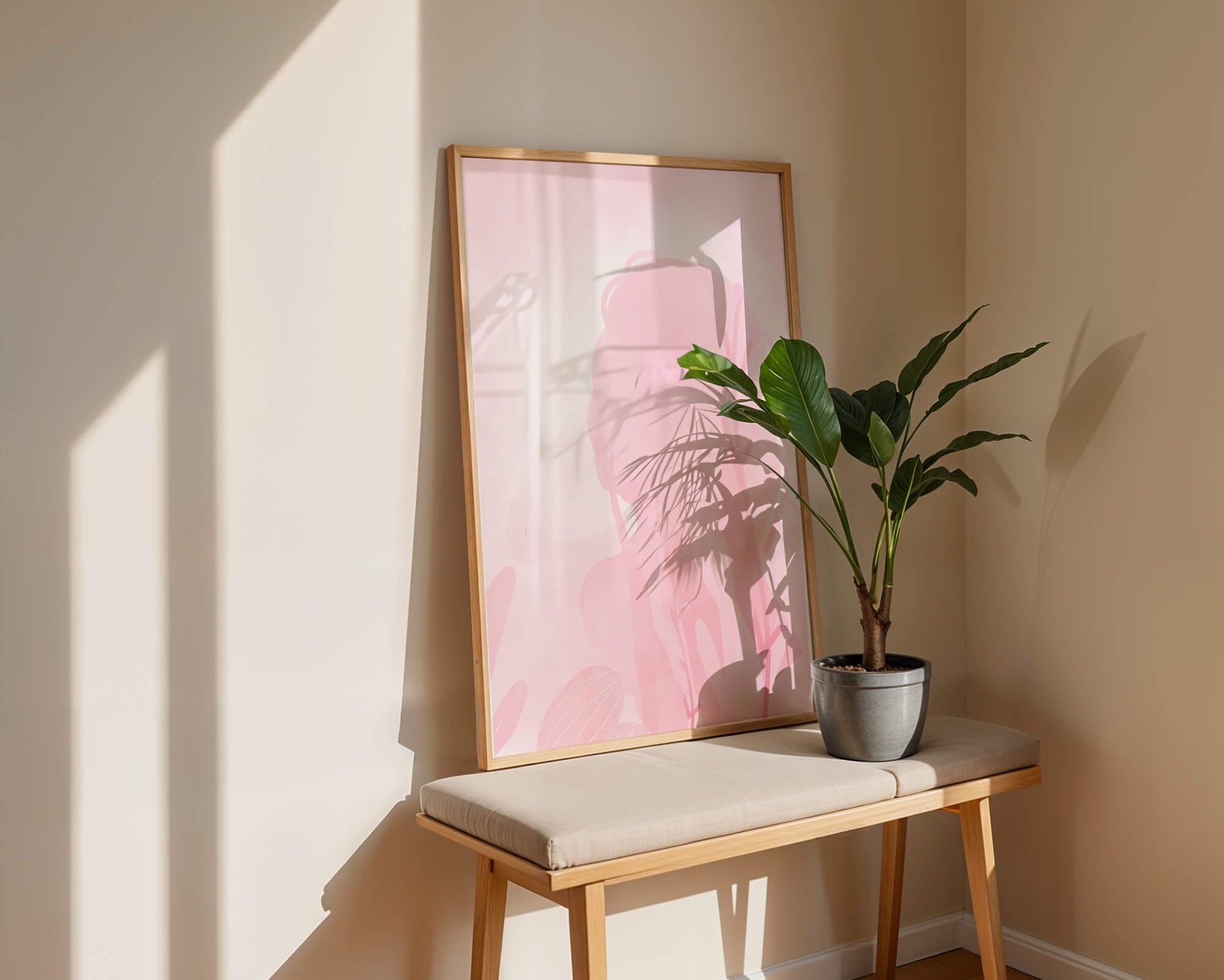 Subtle pink abstract silhouette with floral elements