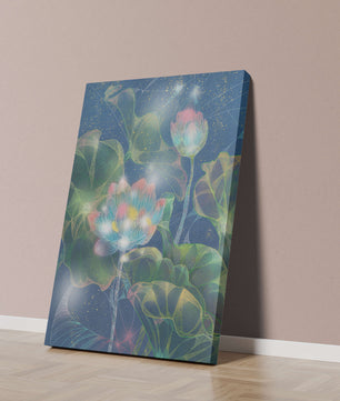 Bunte Lotusblumen mit abstraktem kosmischen Hintergrund