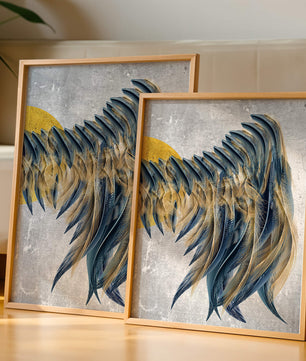 Abstract Composition with Blue and Gold Accents on Textured Background