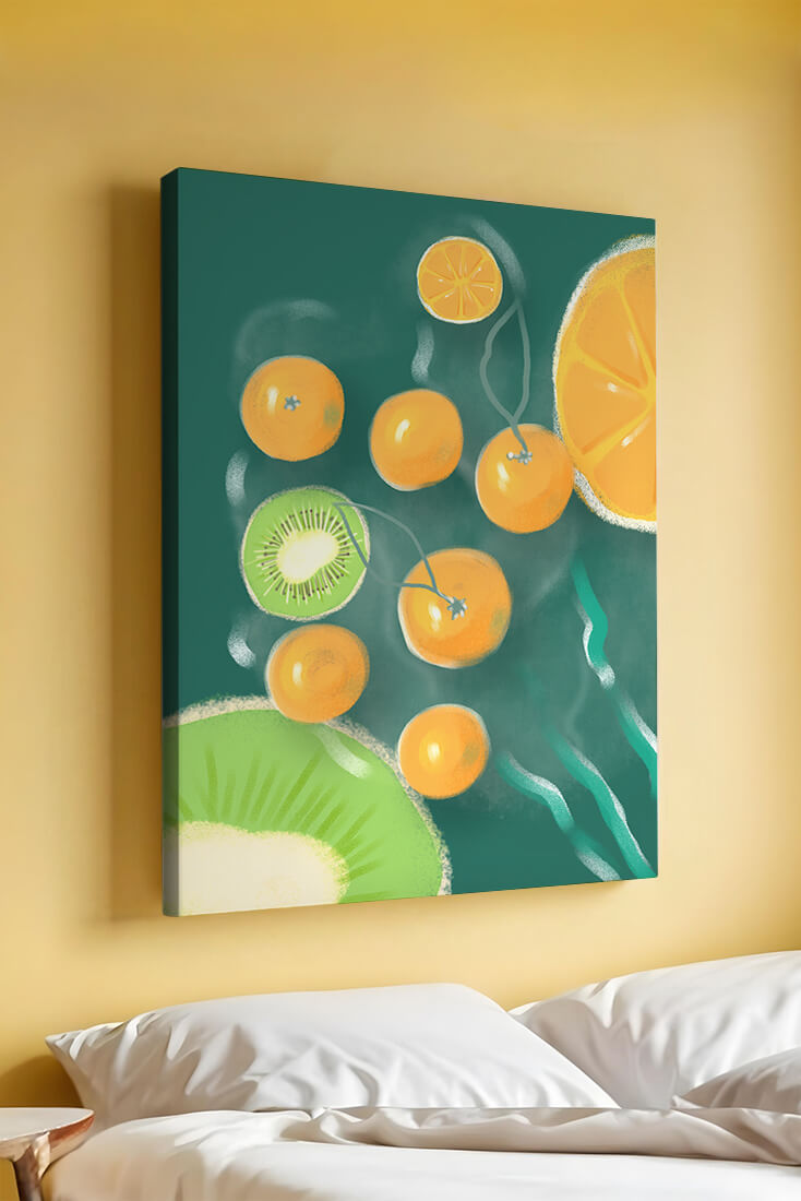 Vibrant kiwi and orange fruit pattern illustration