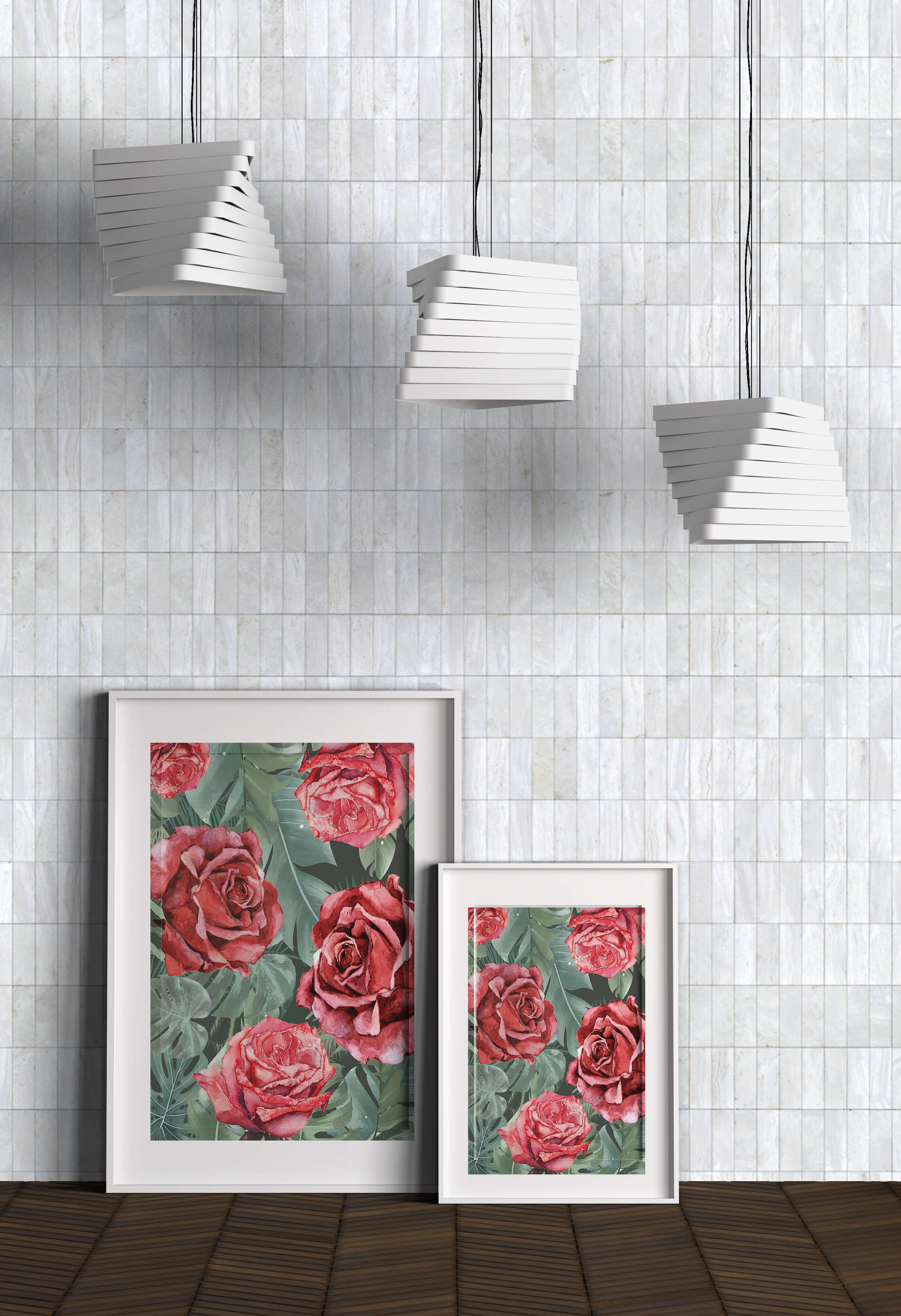 Red roses and green foliage pattern in watercolor style