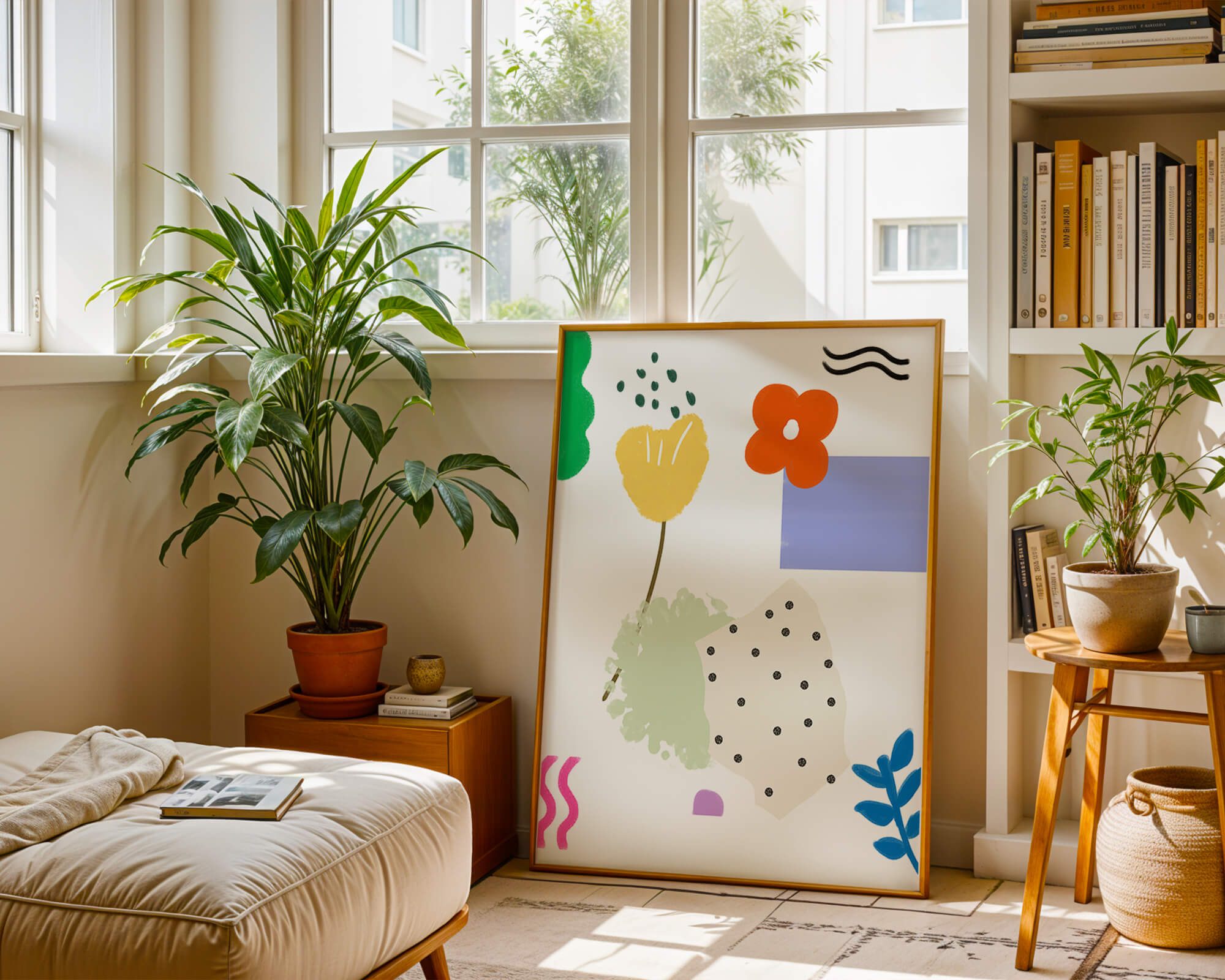 Abstract floral design with colorful geometric shapes