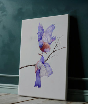 Elegante ilustración acuarela de dos pájaros en una rama