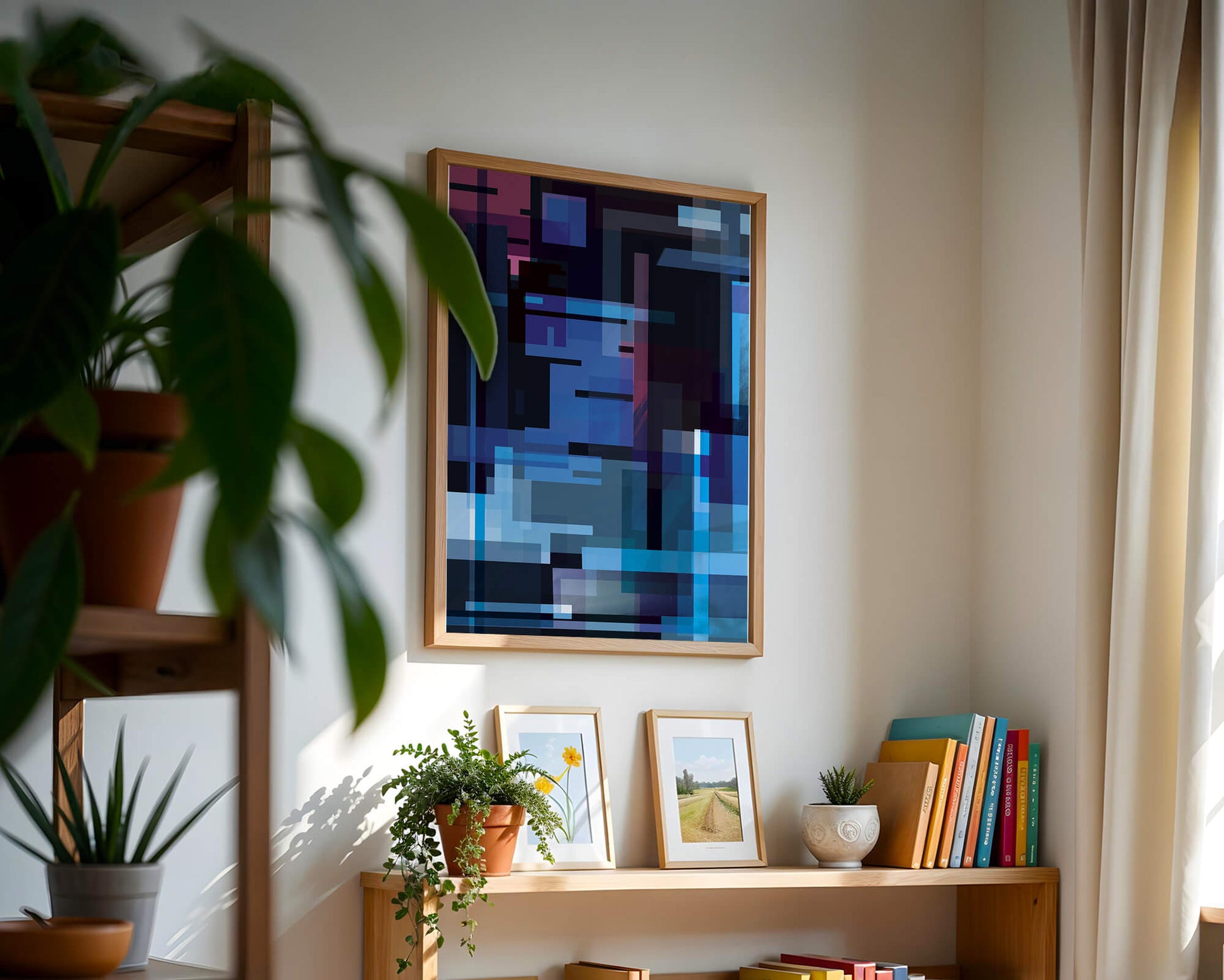 Abstract Geometric Digital Art with Blue and Purple Tones