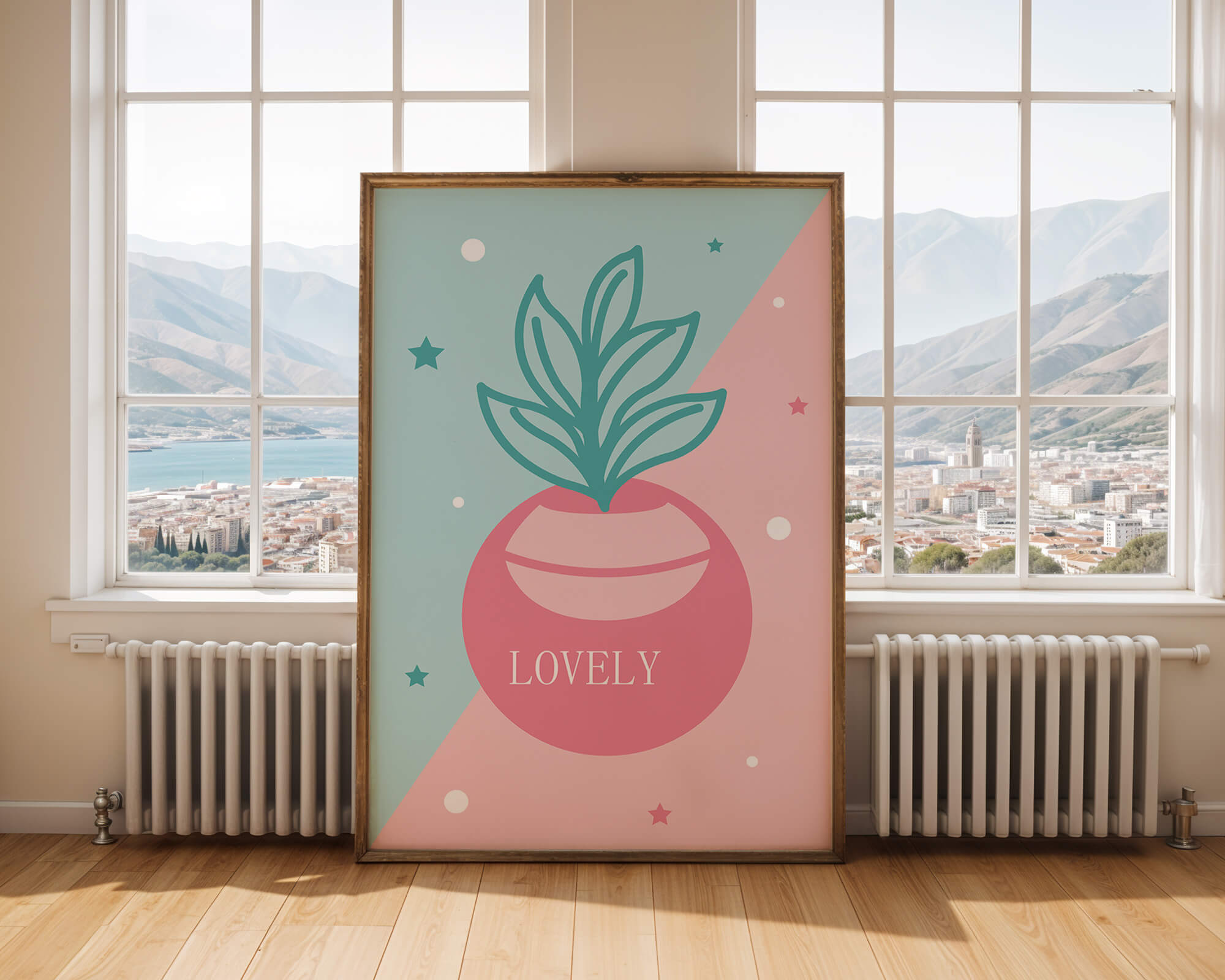 Playful pastel illustration with plant motif and stars