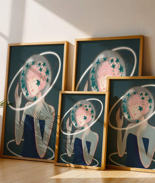 Portrait fantastique onirique avec une silhouette éthérée aux cheveux roses