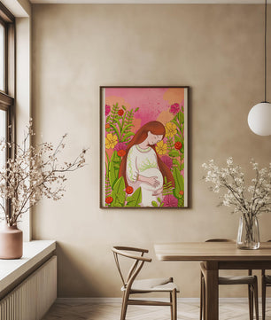Pregnant Woman Amidst Vibrant Flowers