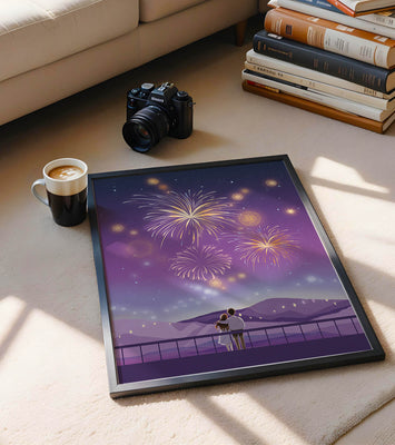 Romantic Couple Watching Fireworks on a Starry Night