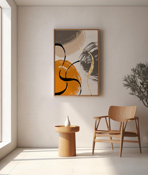 Abstract Art with Orange, Black, and Gold Brushstrokes - Mi tienda