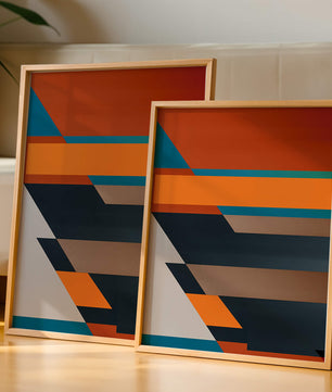 Arte abstracto geométrico con colores llamativos y formas dinámicas