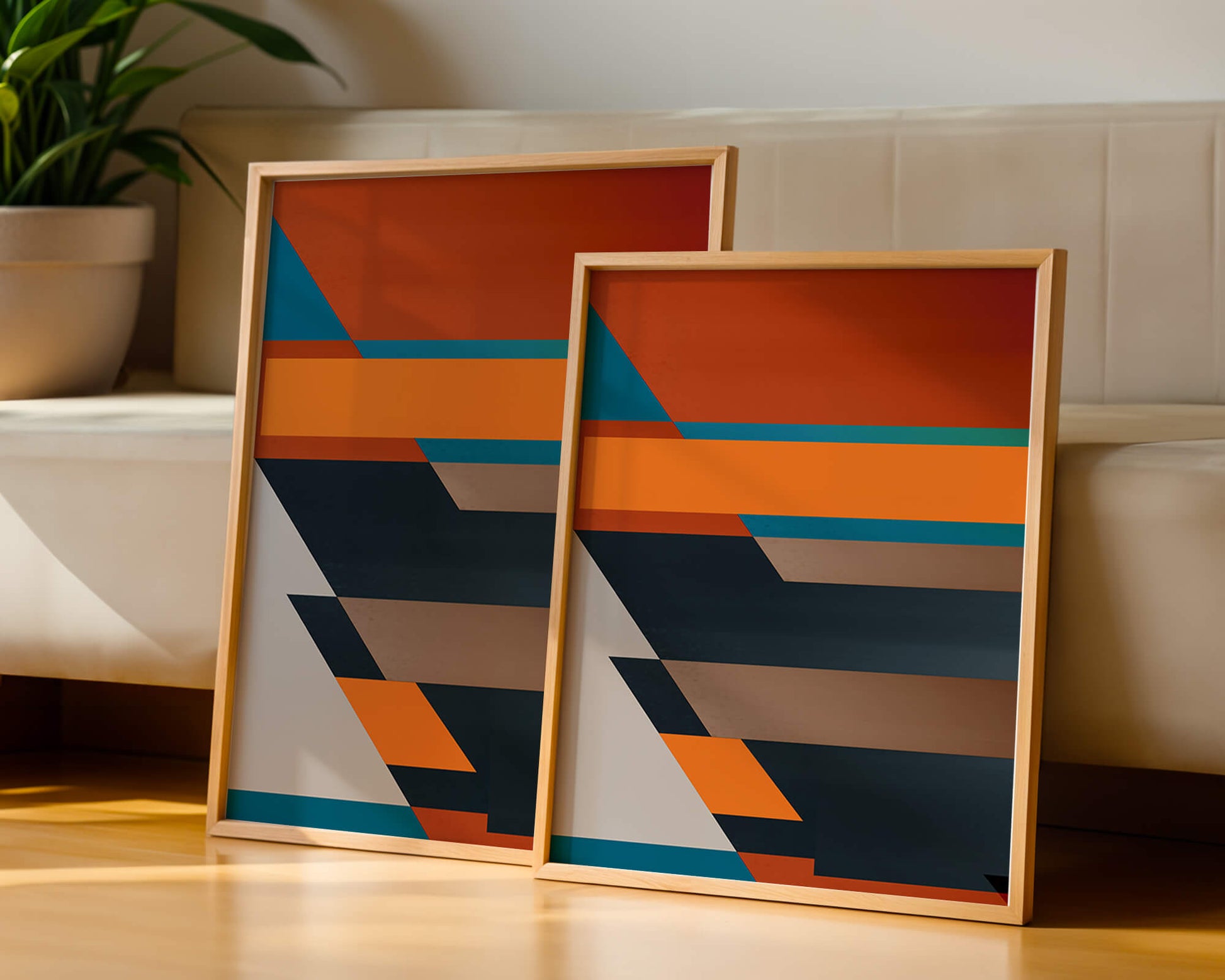 Arte abstracto geométrico con colores llamativos y formas dinámicas