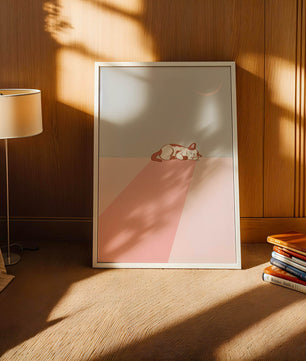 Schlafende Katze in minimalistischer Mondlichtszene