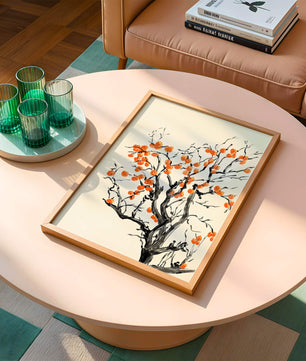 Elegant watercolor tree with vibrant orange fruit