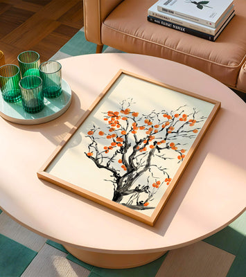Elegant watercolor tree with vibrant orange fruit