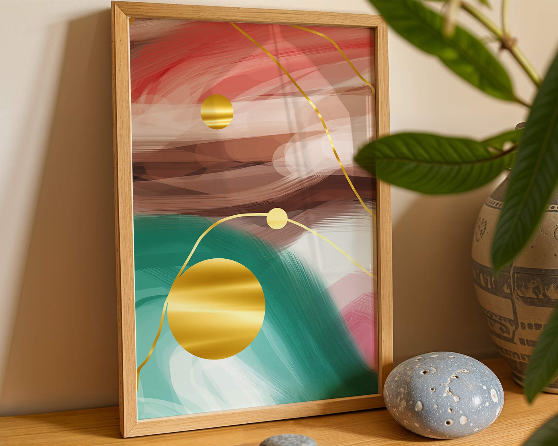 Abstract Expressionism with Gold Accents and Earthy Tones