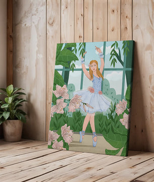 Elegant ballet dancer in a floral and botanical setting
