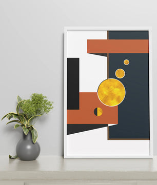 Abstract geometric artwork with golden circles and bold shapes - Mi tienda