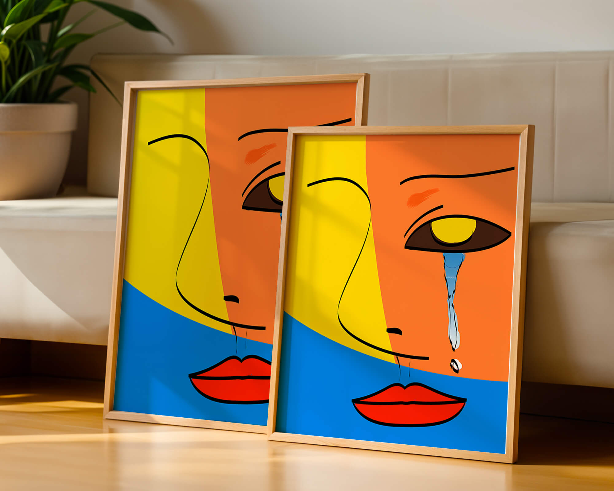 Colorful abstract face art with tear in modern style