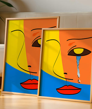 Colorido arte de rostro abstracto con lágrima en estilo moderno
