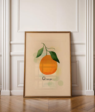 Illustration of a Single Orange with Leaves on a Textured Background - Mi tienda