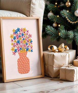 Colorful flower bouquet in a star-patterned vase