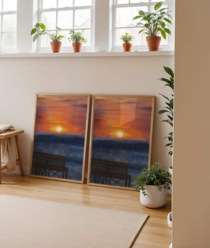 Tranquil Sunset over Ocean with a Lonely Bench
