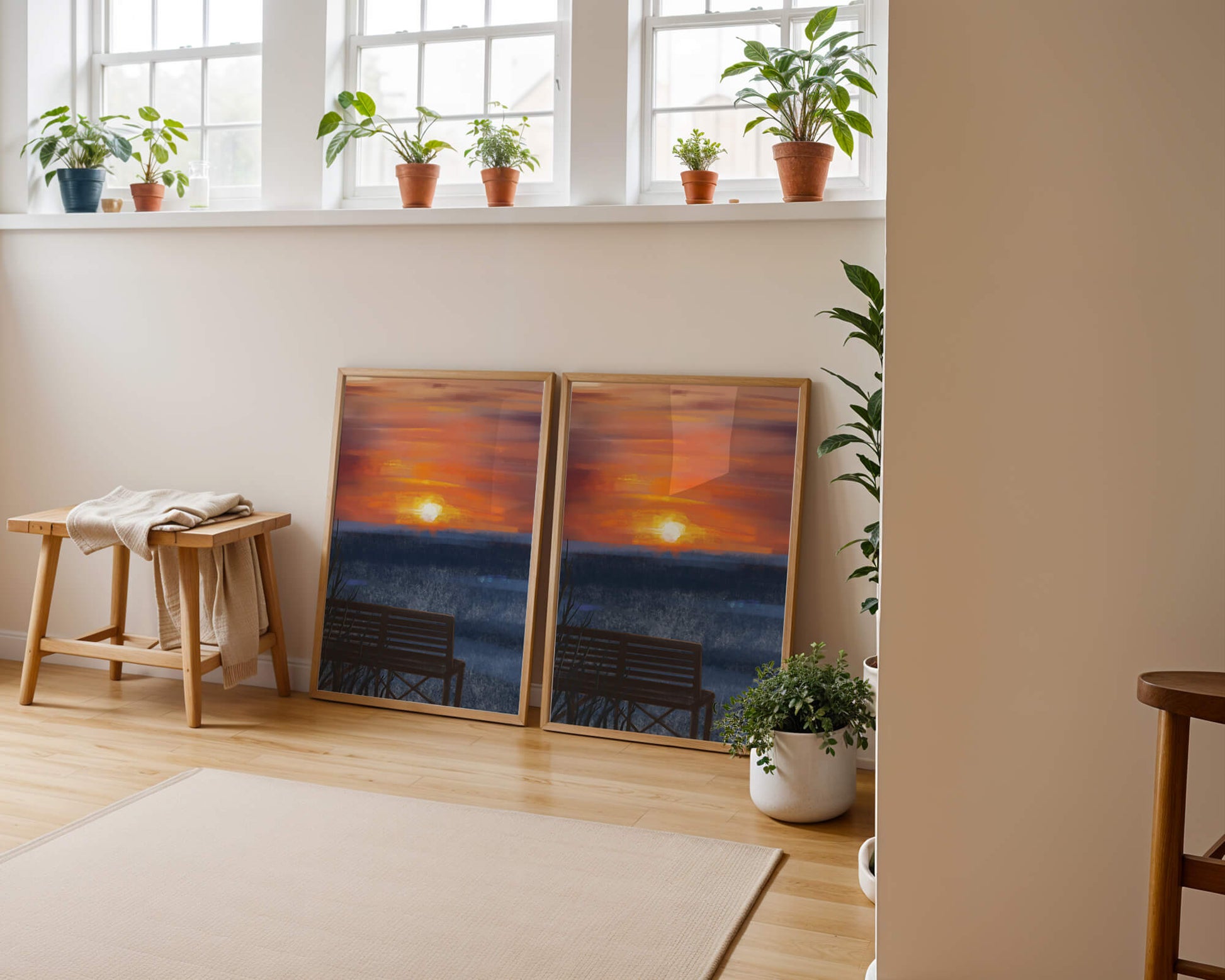 Tranquil Sunset over Ocean with a Lonely Bench