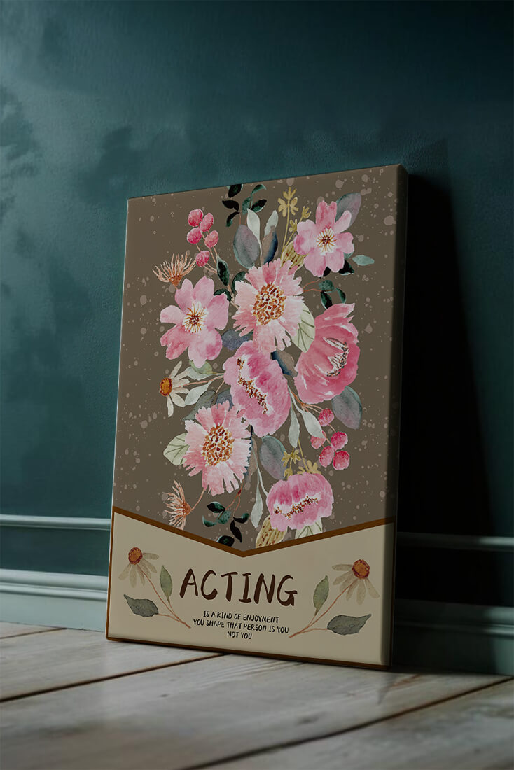 Floral watercolor illustration with motivational text on a brown dotted background