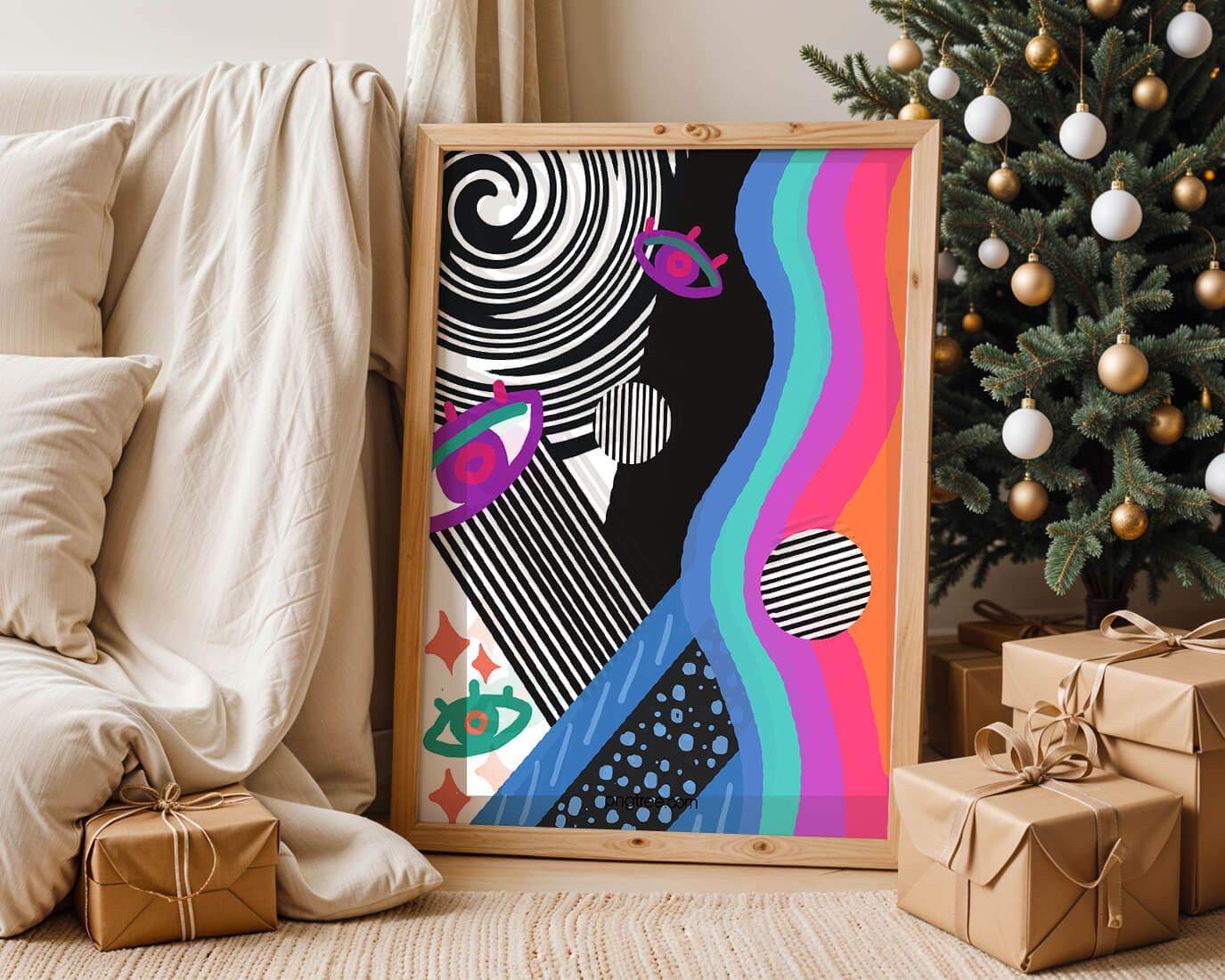 Colorful abstract art with geometric patterns and vibrant shapes