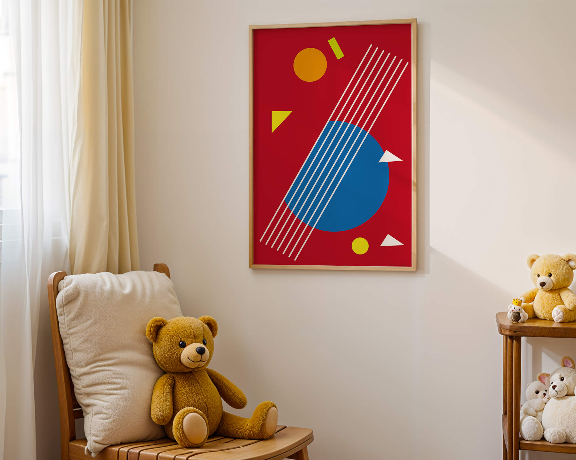 Abstract geometric shapes with bold colors and lines