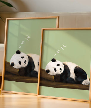 Peaceful panda resting on a log in a serene setting