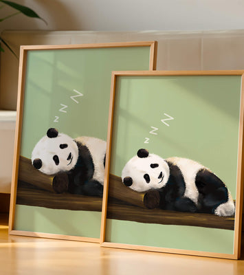 Peaceful panda resting on a log in a serene setting