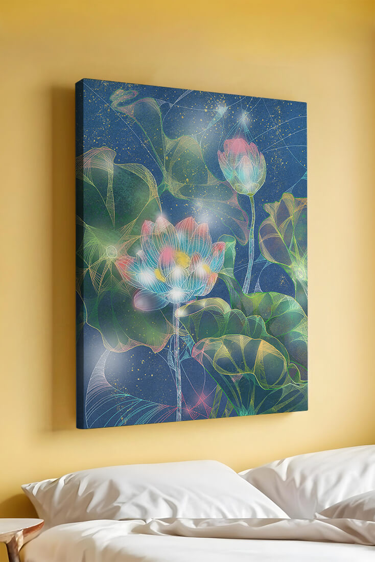 Bunte Lotusblumen mit abstraktem kosmischen Hintergrund