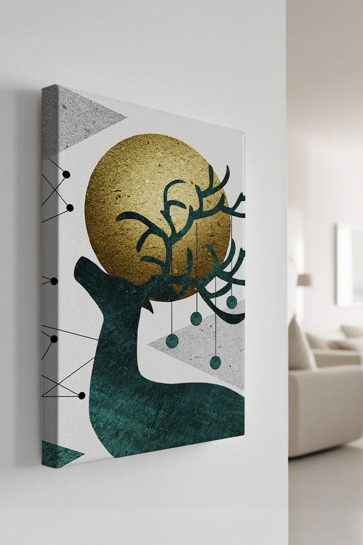 Abstract Geometric Deer with Gold Circle and Modern Design