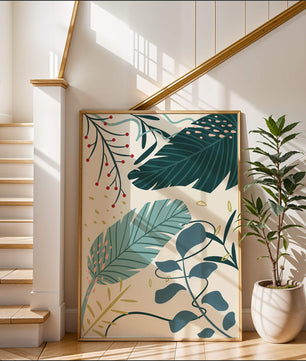 Abstract Botanical Illustration with Colorful Leaf Patterns