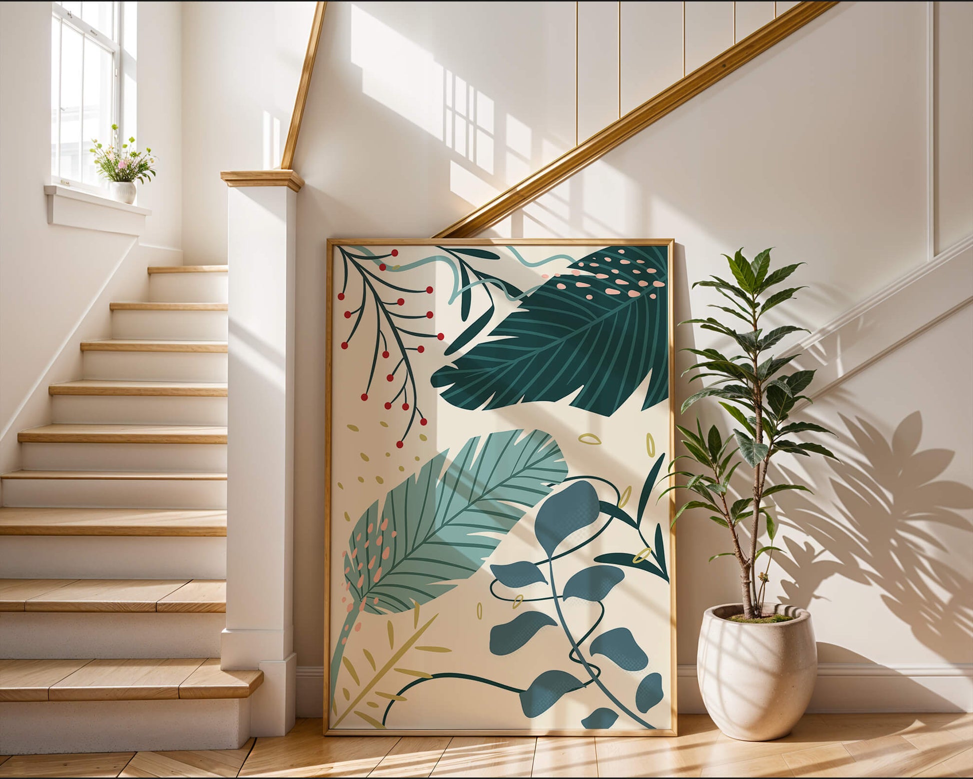 Abstract Botanical Illustration with Colorful Leaf Patterns