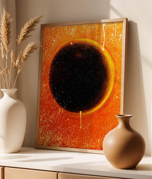 Abstract Representation of a Solar Eclipse with Vibrant Orange and Black Contrast