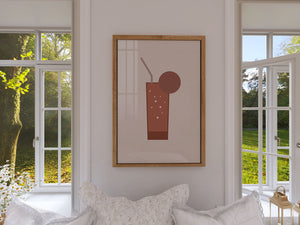 Minimalist Illustration of a Chocolate Drink with Straw and Window Background - Mi tienda