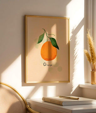 Illustration of a Single Orange with Leaves on a Textured Background - Mi tienda