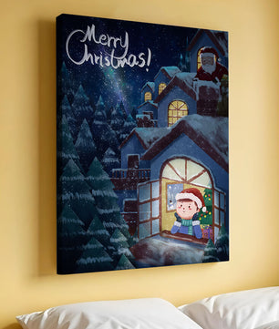 Festive Christmas scene with Santa and a cozy home
