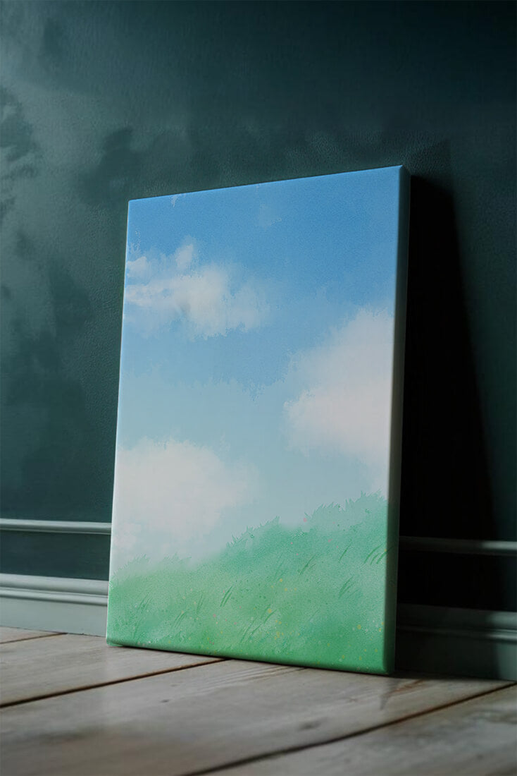 A Serene Landscape of Blue Sky and Green Grass