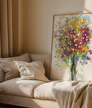 Abstract expressionist floral tree with vibrant colors