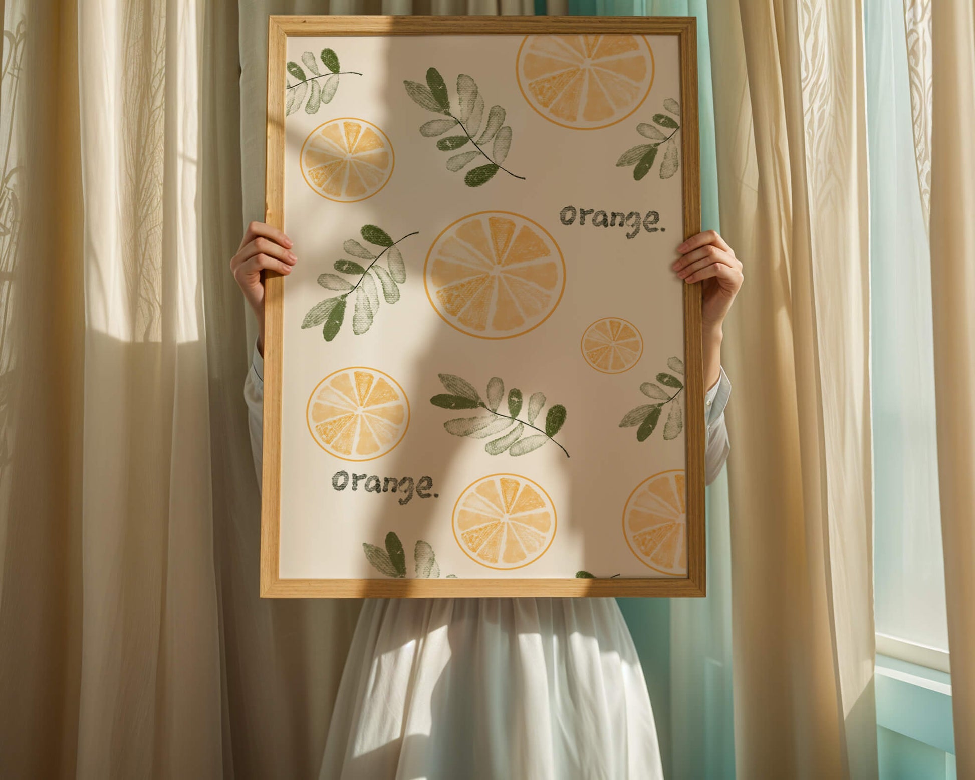 Motif avec des tranches d’orange et des feuilles vertes