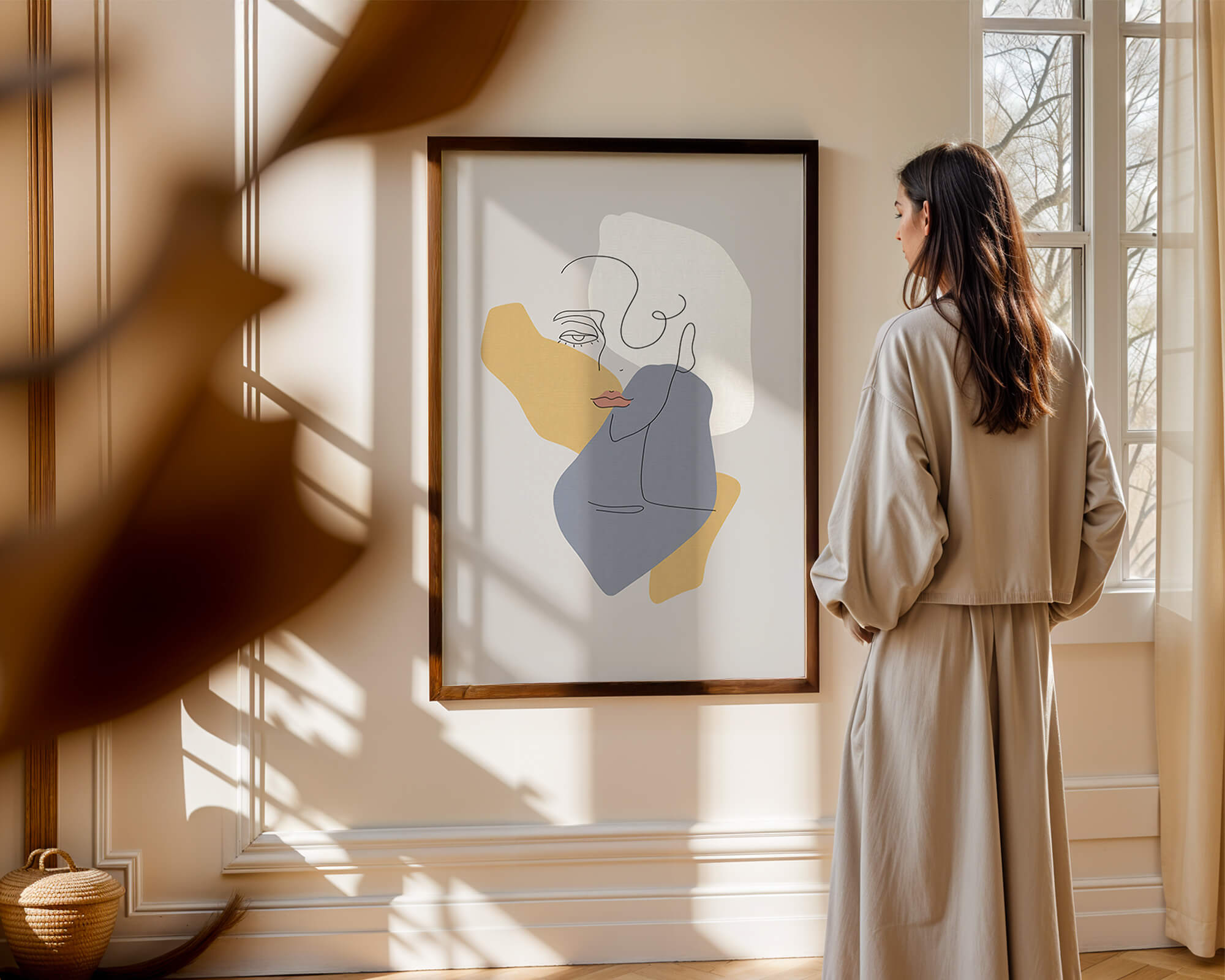 Abstract Line Art Portrait with Neutral Shapes - Mi tienda