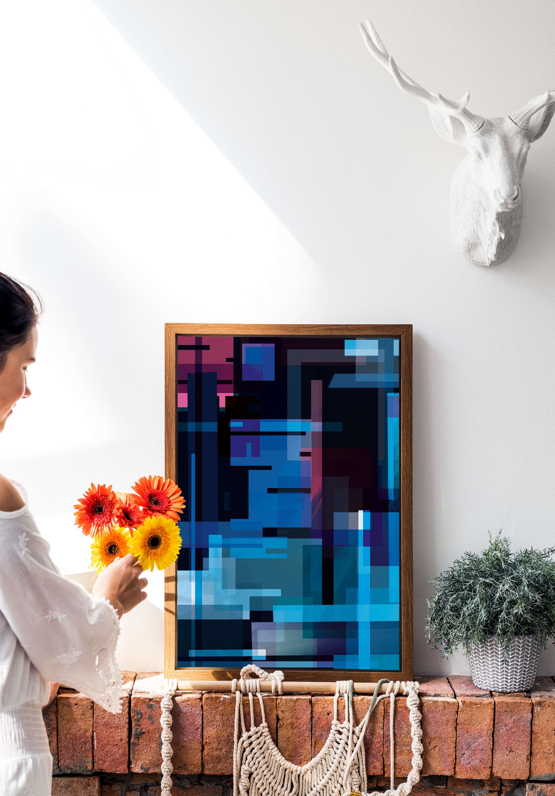 Abstract Geometric Digital Art with Blue and Purple Tones