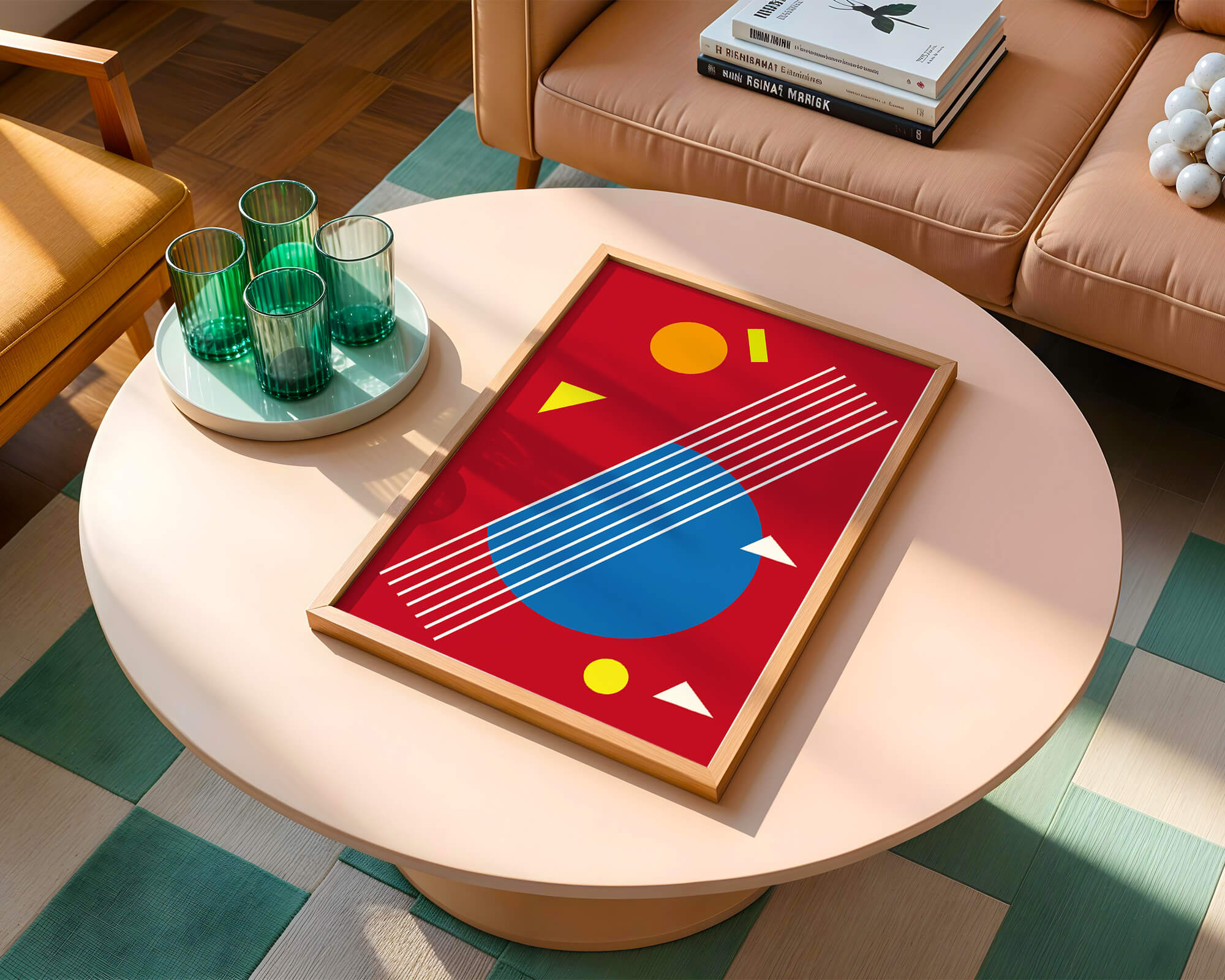 Abstract geometric shapes with bold colors and lines